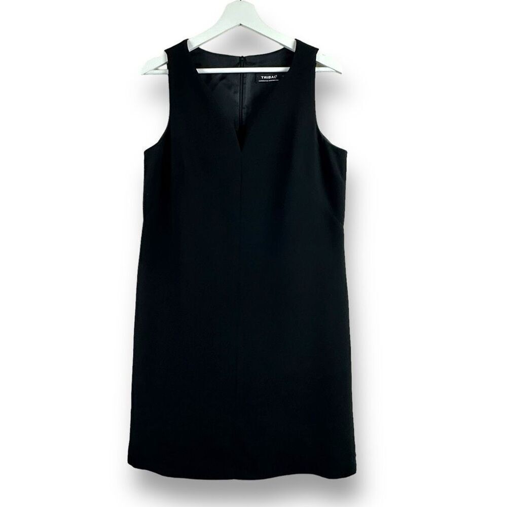 Tribal Women's 12 Sleeveless Shift Dress Solid Black Classy Minimalist Office
